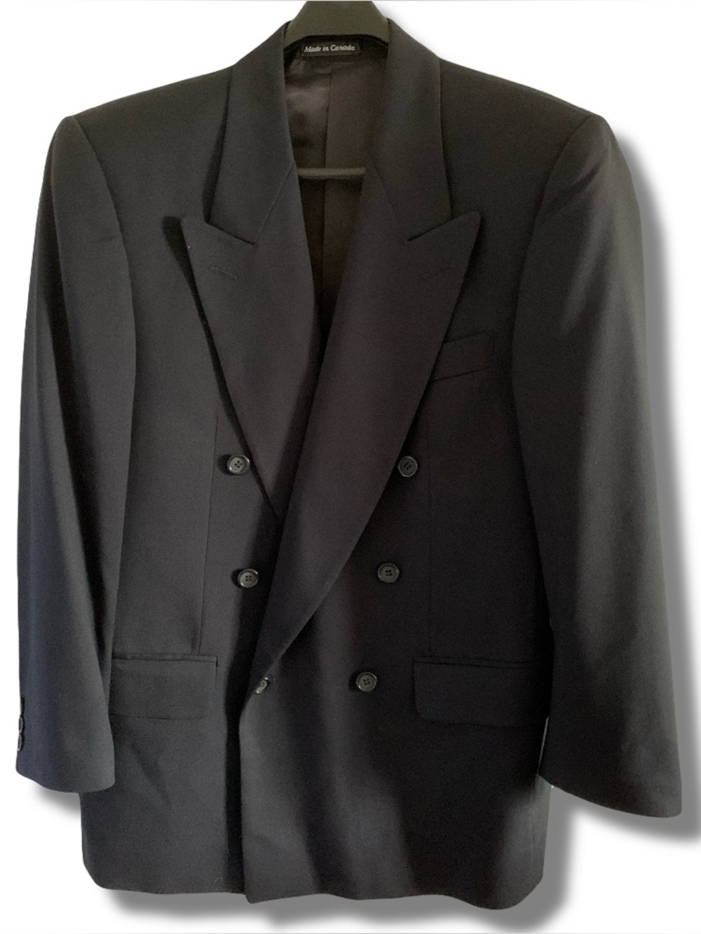 Harry Rosen Solid Black Double Breasted Blazer Size 38R